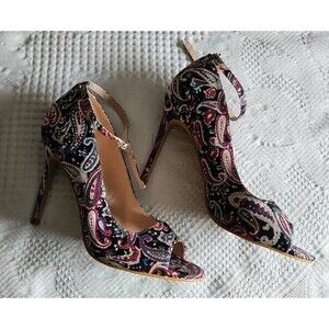 NEW JOLIMALL Paisley Open Toe Ankle Strap Pumps Shoes Sz 10
